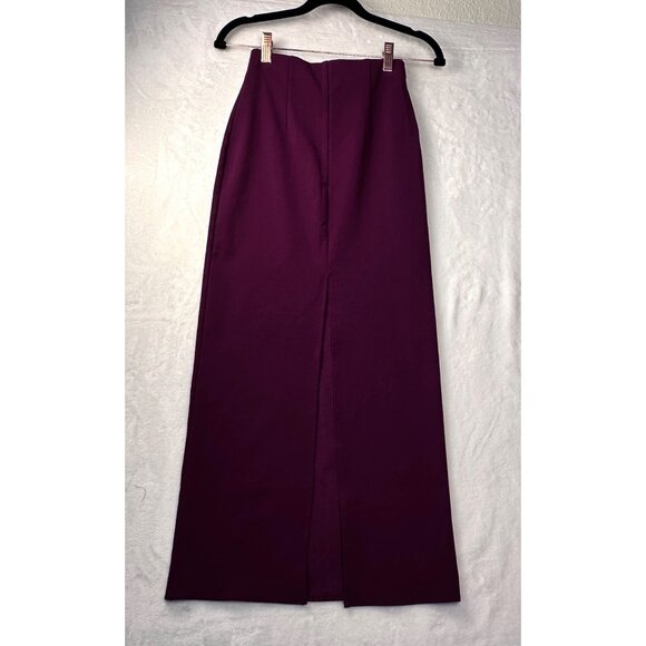 Zara Womens Maxi Pencil Skirt Burgundy Sz S High Waist-Back Slit-Elastic Waist - Picture 4 of 9